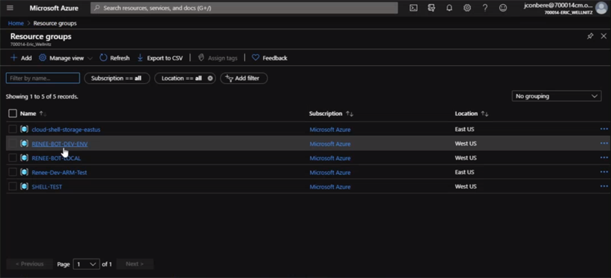 Azure Resource Groups Grid