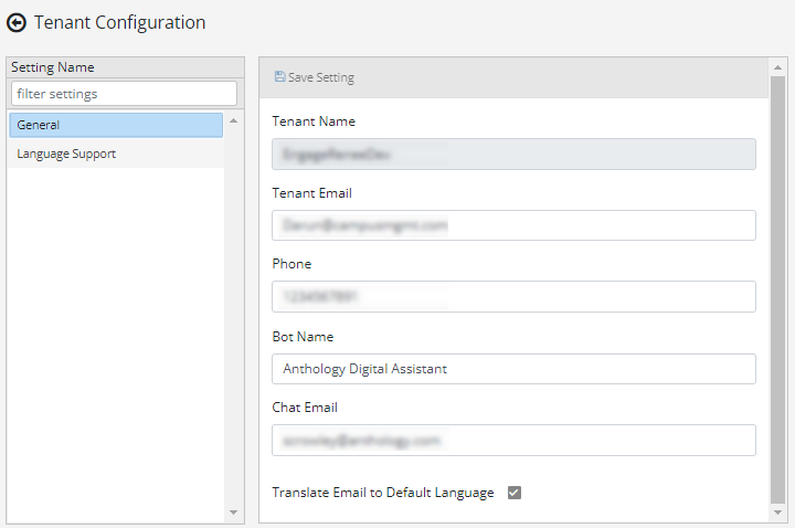 Tenant Configuration - General