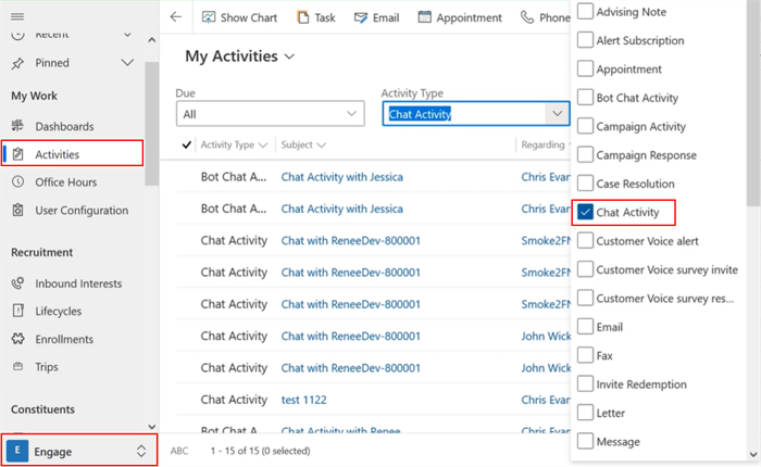 Chat Activity filter