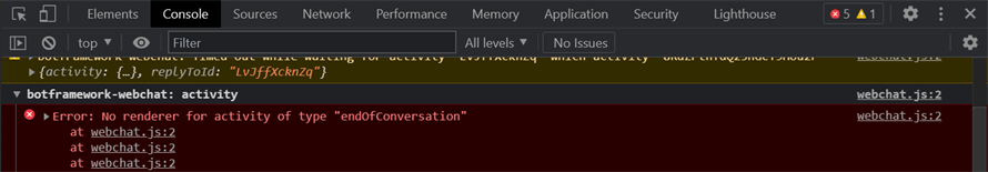 endOfConversation error in browser dev. tools