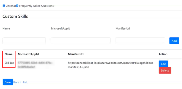 Custom skill configuration