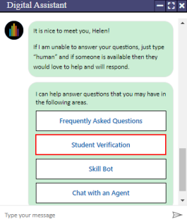 Main menu - Student Verification