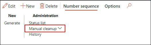 The Manual cleanup menu option on the Number sequence page.