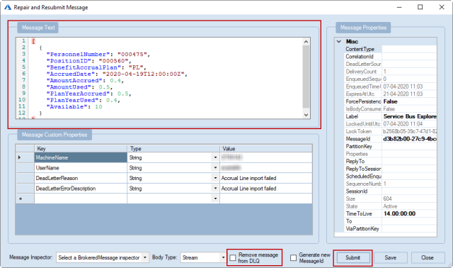 Repair and Resubmit Message dialog