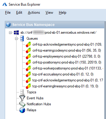 Service Bus Explorer page