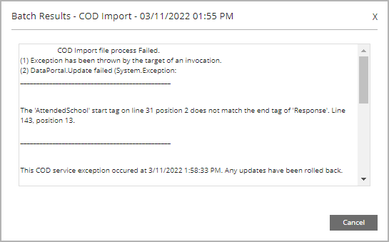 COD Import Batch results - Common Record Response Files