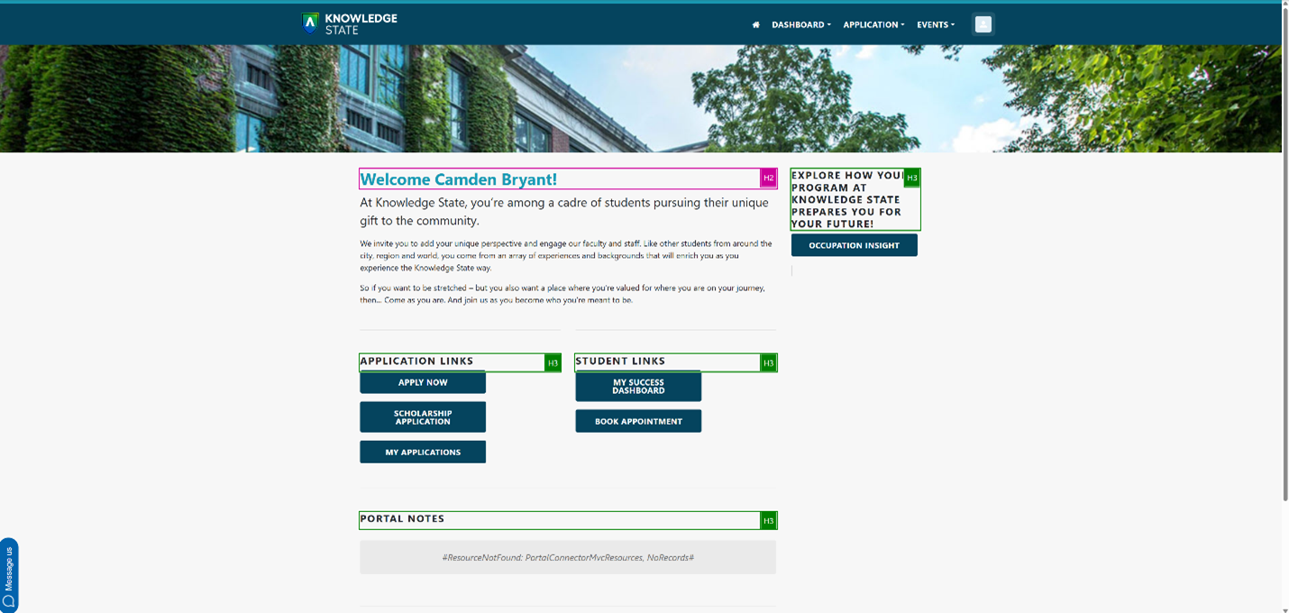 An image of Reach portal displaying the heading structure.