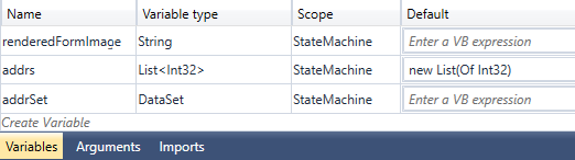 Variables used by form sequence