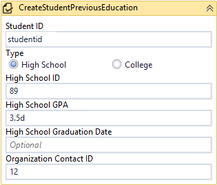 Create Student Previous Education - High School