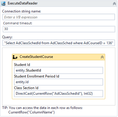 ExecuteDataReader with CreateStudentCourse