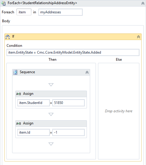 If condition in ForEach activity before SaveEntityCollection
