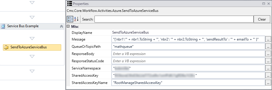 SendToAzureServiceBus Properties